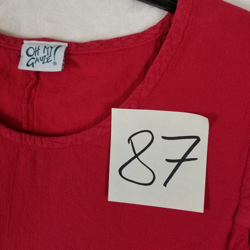 Oh My‎ Gauze Red Cold Shoulder Top Cotton Gauze Lagenlook Blouse Size 3 XL - Picture 6 of 7